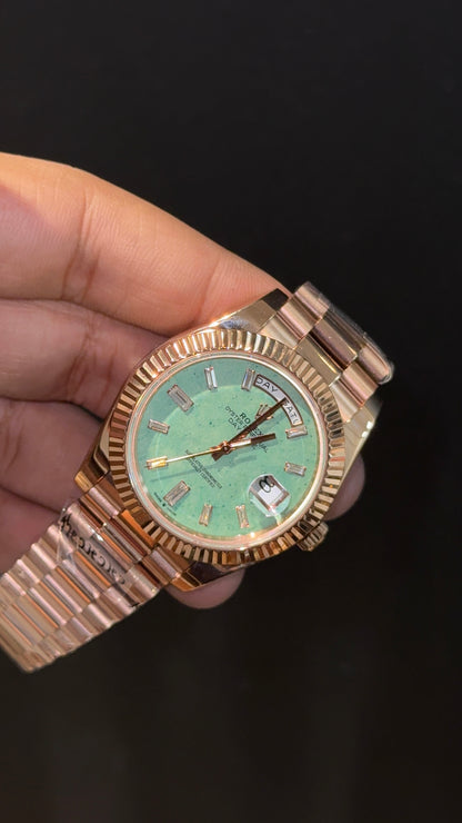 Premium Daydate | Rose Chain | Light Green Meteroite Dial