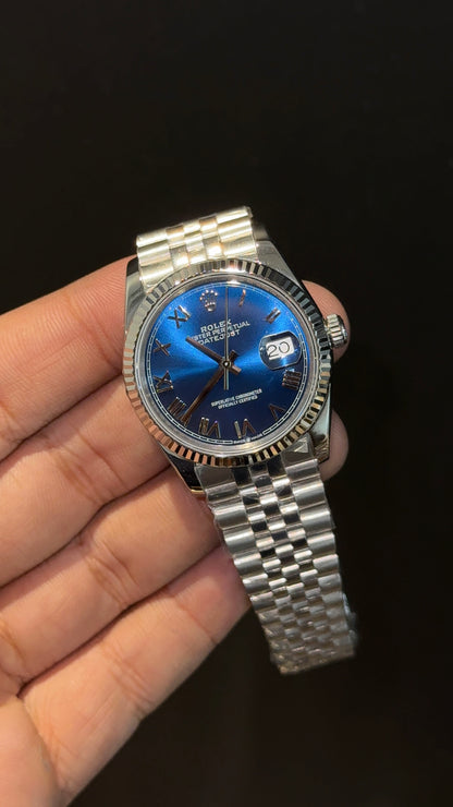 Premium DateJust | 36mm | Silver Chain | Blue Index Dial
