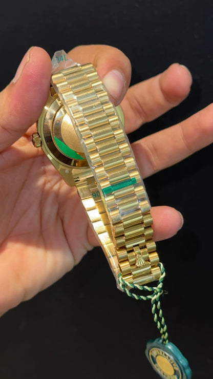 DayDate | Diamond Bezel | Gold Chain | Black Marble Dial