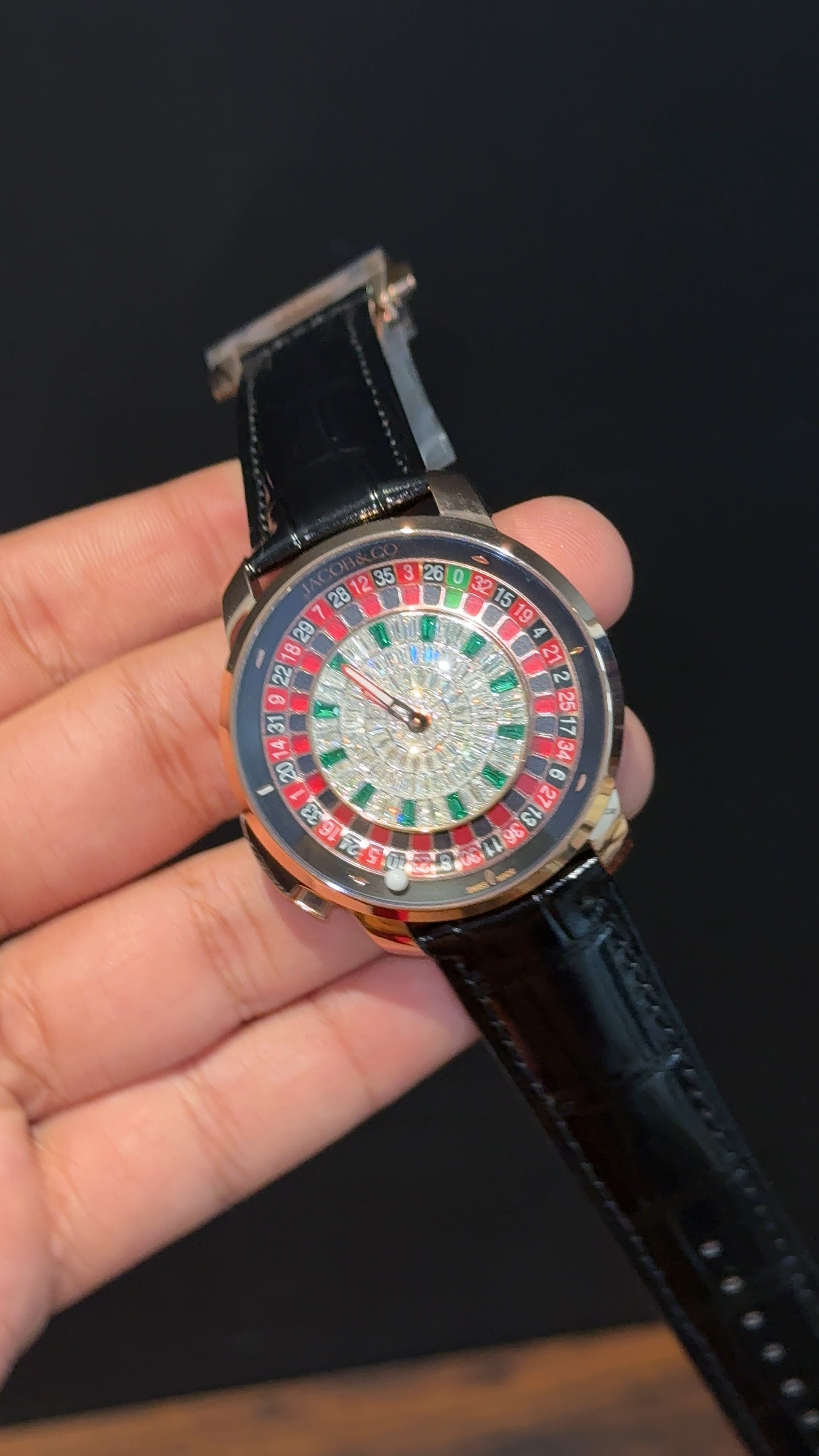 Executive Jacob And Co | Rose Case | Casino Tourbillon Edition | Black Leather Strap | White Diamond Dial - twentyfour