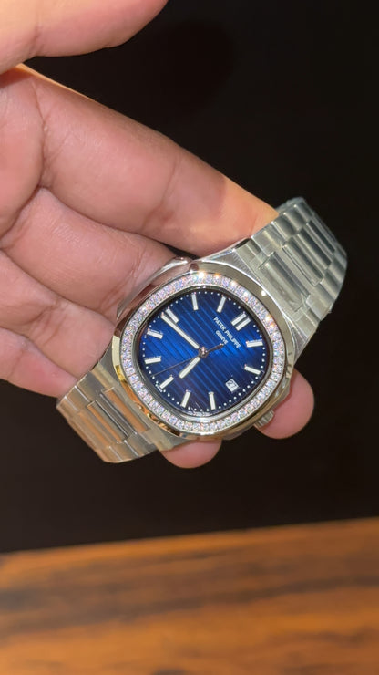 Pp Auto | Silver Chain | Silver Diamond Bezel | Blue Dial