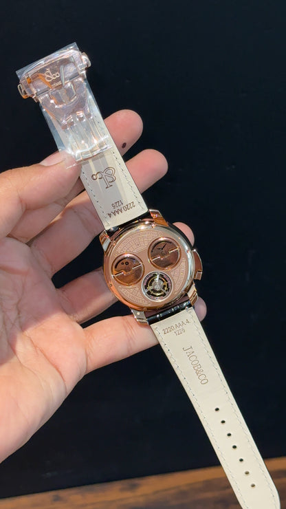 Executive Jacob And Co | Rose Case | Casino Tourbillon Edition | Black Leather Strap | Black Dial