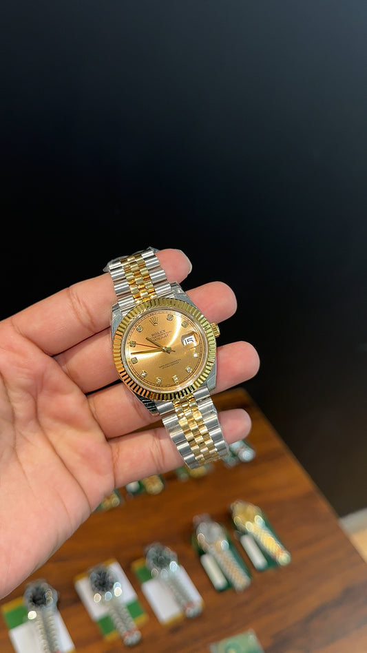 Premium Datejust | 40mm | Gold Two Tone Chain  | Gold Diamond Dial