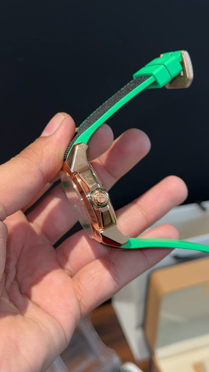 Executive Jacob and Co | Rose Bezel |  | Black Strap With Green Accent | Mens Mechanical Epic Edition