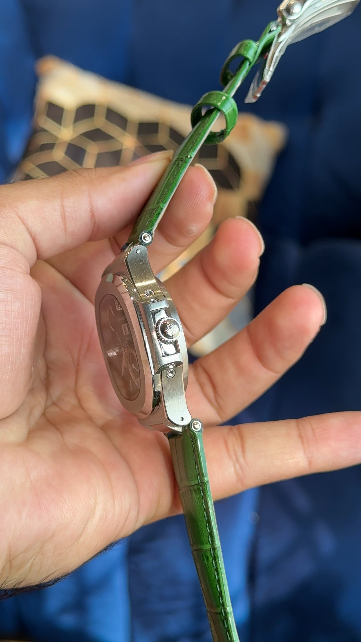 Pp Auto Silver | All Green DD Leather Strap