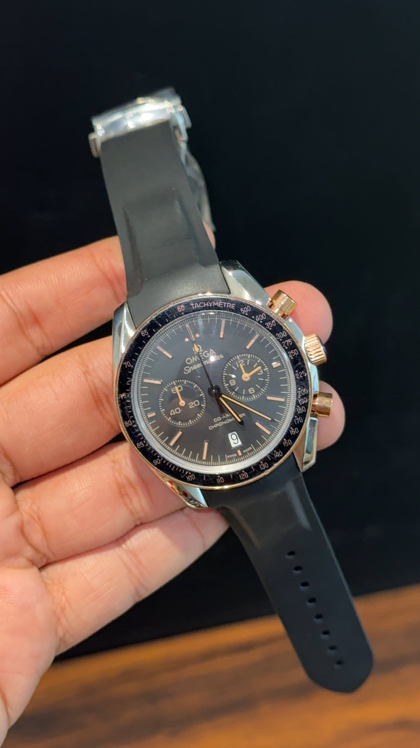 Omega Speedmaster | black Strap | Silver Rose Case | Chrono | Black Dial