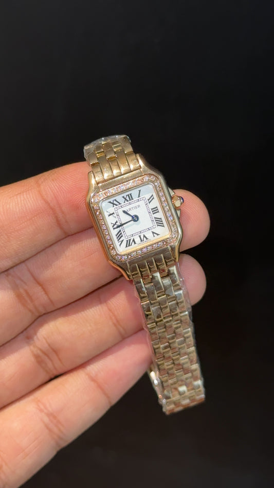 Cartier Panthere | 22mm | Woman  | Diamond Case | Rose Chain | White Dial