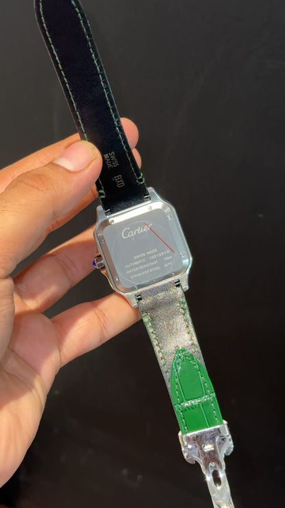 Cartier Santos | Silver Case | Green Strap | Lightish Green Dial - twentyfour