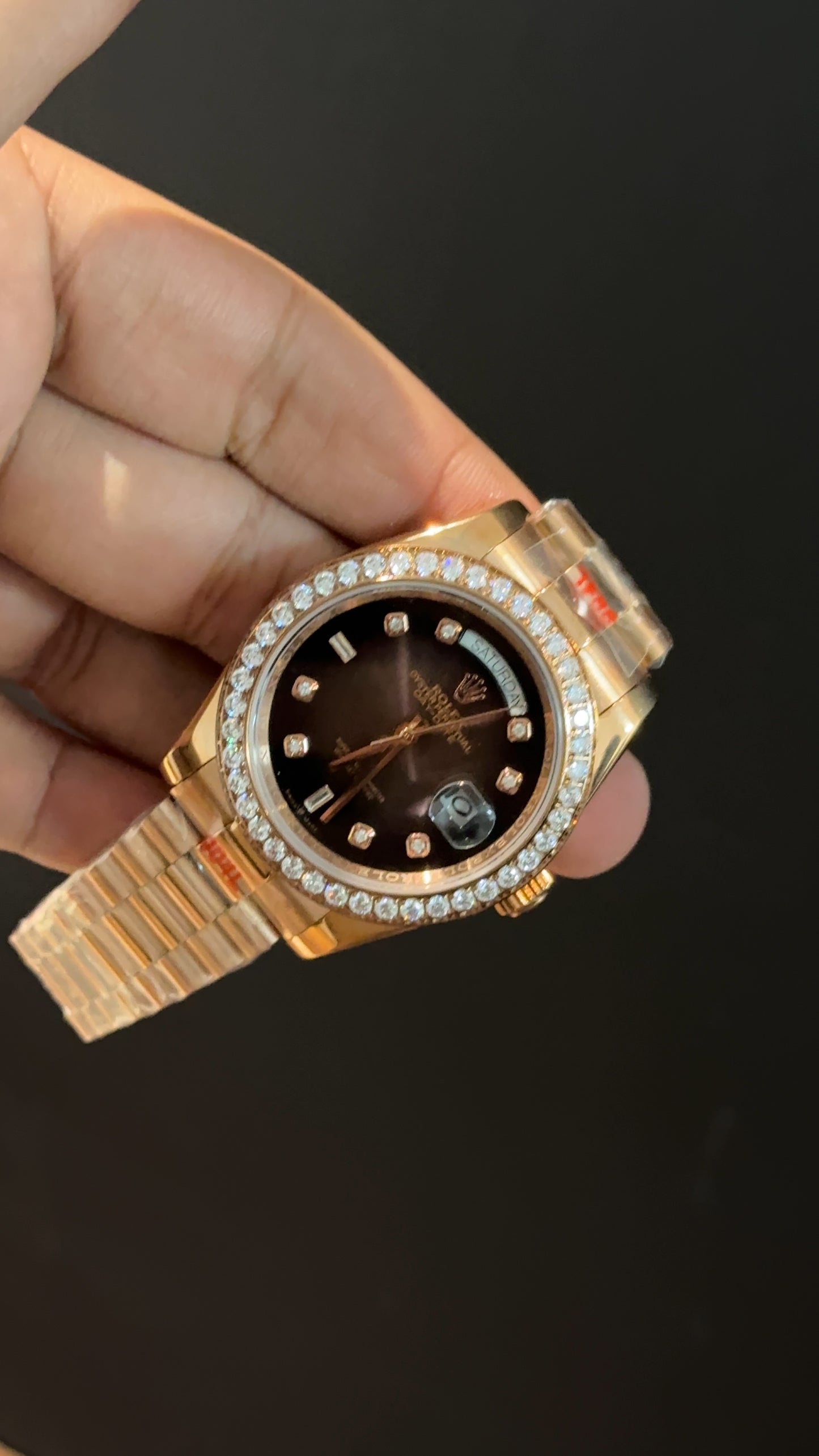 Daydate | Diamond Bezel | Rose Chain | Diamond Digit | Gradient Choco Dial