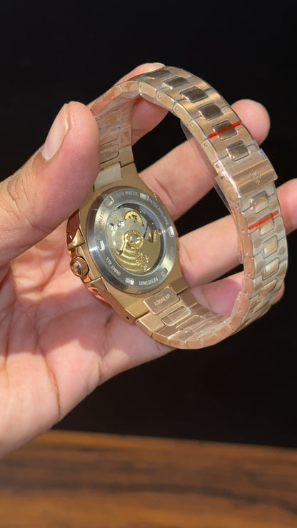 Pp Auto | Rose Chain | Pink Diamond Bezel | Pink Digits | Black Dial