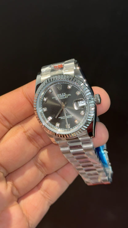 Datejust | 36mm | Silver President Chain | Grey Diamond Dial