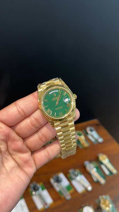 Premium Daydate | 40mm | Gold Chain | Green Roman Dial