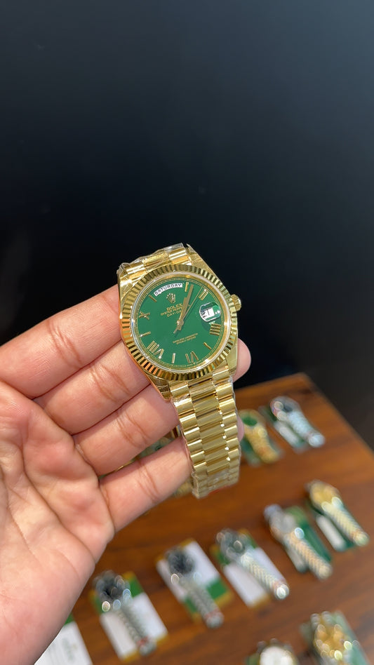 Premium Daydate | 40mm | Gold Chain | Green Roman Dial