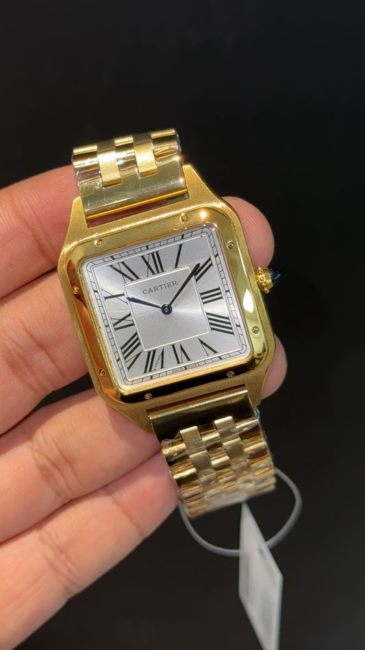 Santos De Cartier | Slim Edition | Gold Chain | White Dial