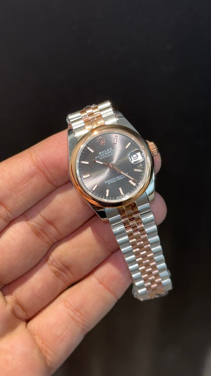 Premium DateJust | Eveline | Plain Bezel | 30mm | Women | Rose Two Tone | Grey Dial