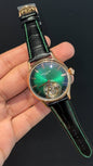 Patek Auto | Rose | Black Leather Strap | Pendulum | Gradient Green Dial