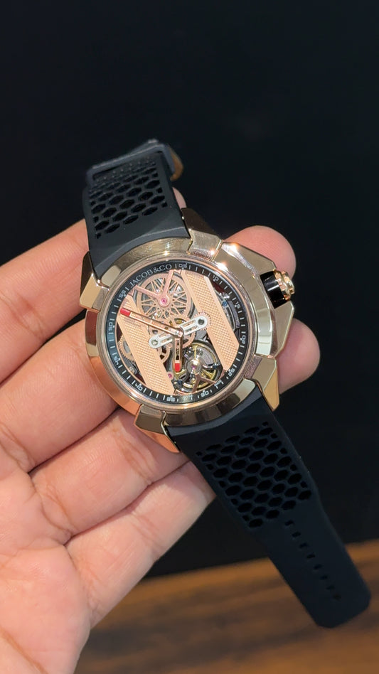 Jacob And Co | Rose Case | CR7 Edition | Black Strap | Pendulum | Rose Machine Dial