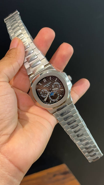 Pp Auto | Silver Chain | Power Reserve | Chrono | Moonphase | Brown Dial - twentyfour