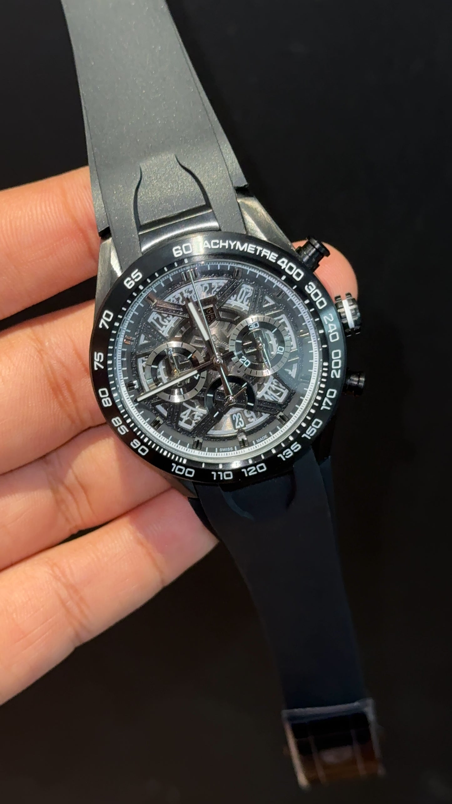 Tag Aquaracer | Black Strap | Skeleton Chrono | Black Dial