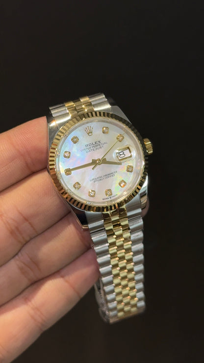 Premium DateJust | 36mm | Gold Two Tone | White Rainbow Dial
