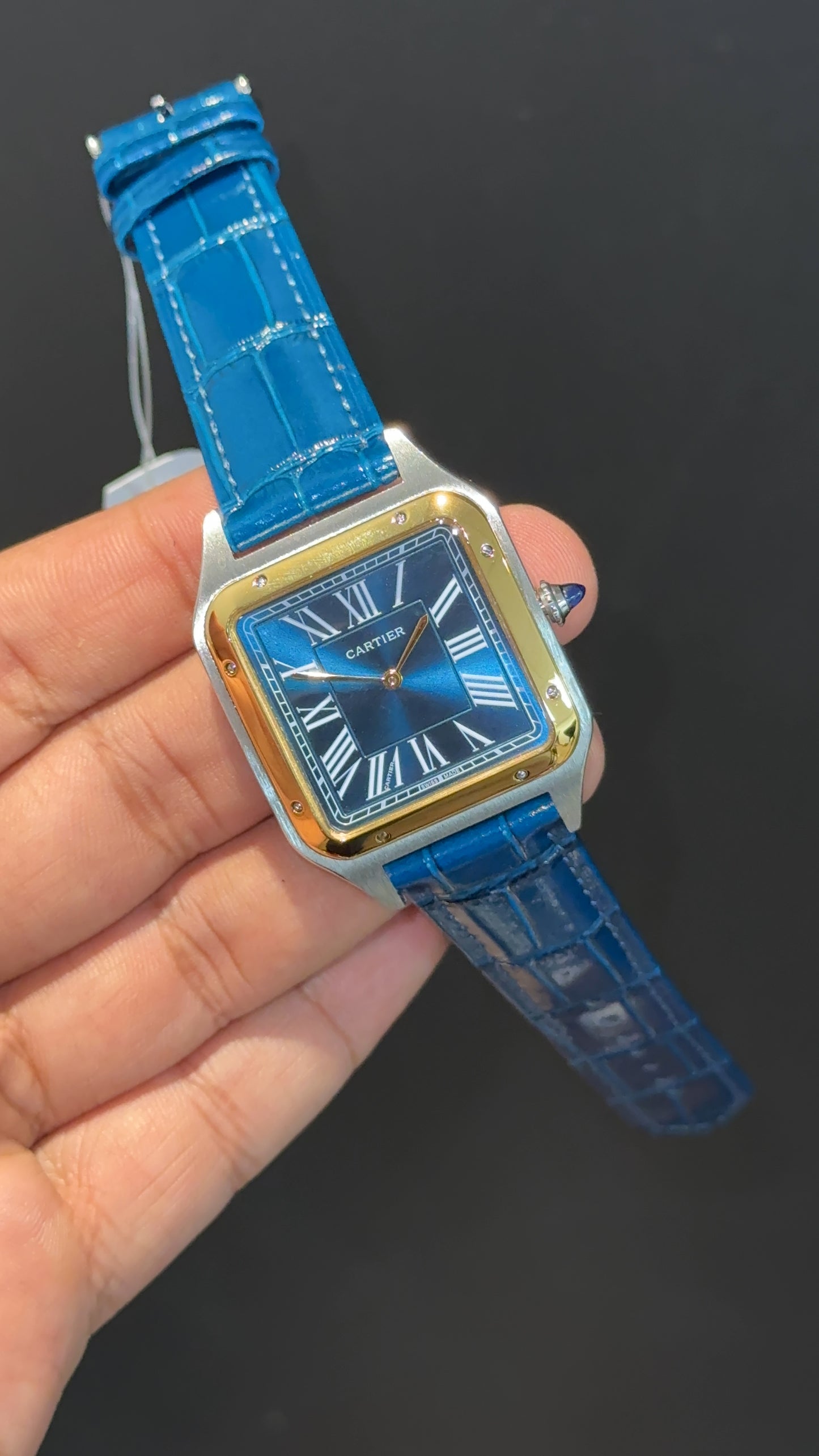 Cartier Santos | Gold Two Tone Case | Blue Dumont Strap | Blue Dial