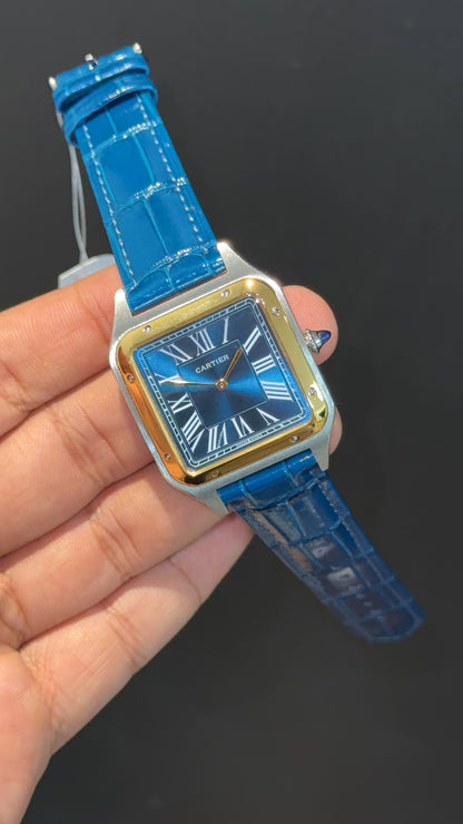 Cartier Santos | Gold Two Tone Case | Blue Dumont Strap | Blue Dial