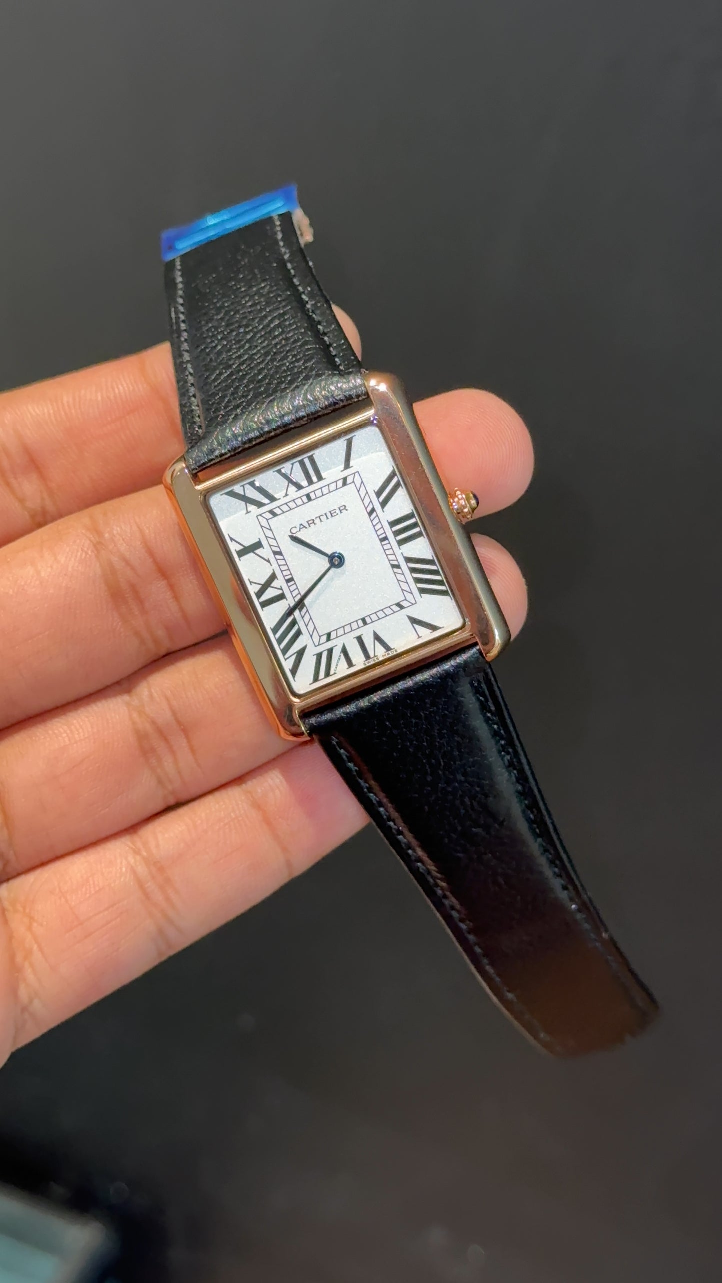 Cartier tank | Rose Case | Black Slim Strap | White Dial
