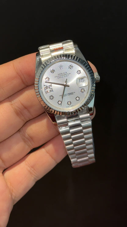 Datejust | 36mm | Silver President Chain | Silver Diamond Dial