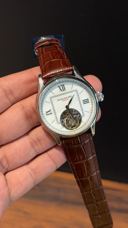 Pp Auto | Pendulum  | Brown leather strap | White Dial