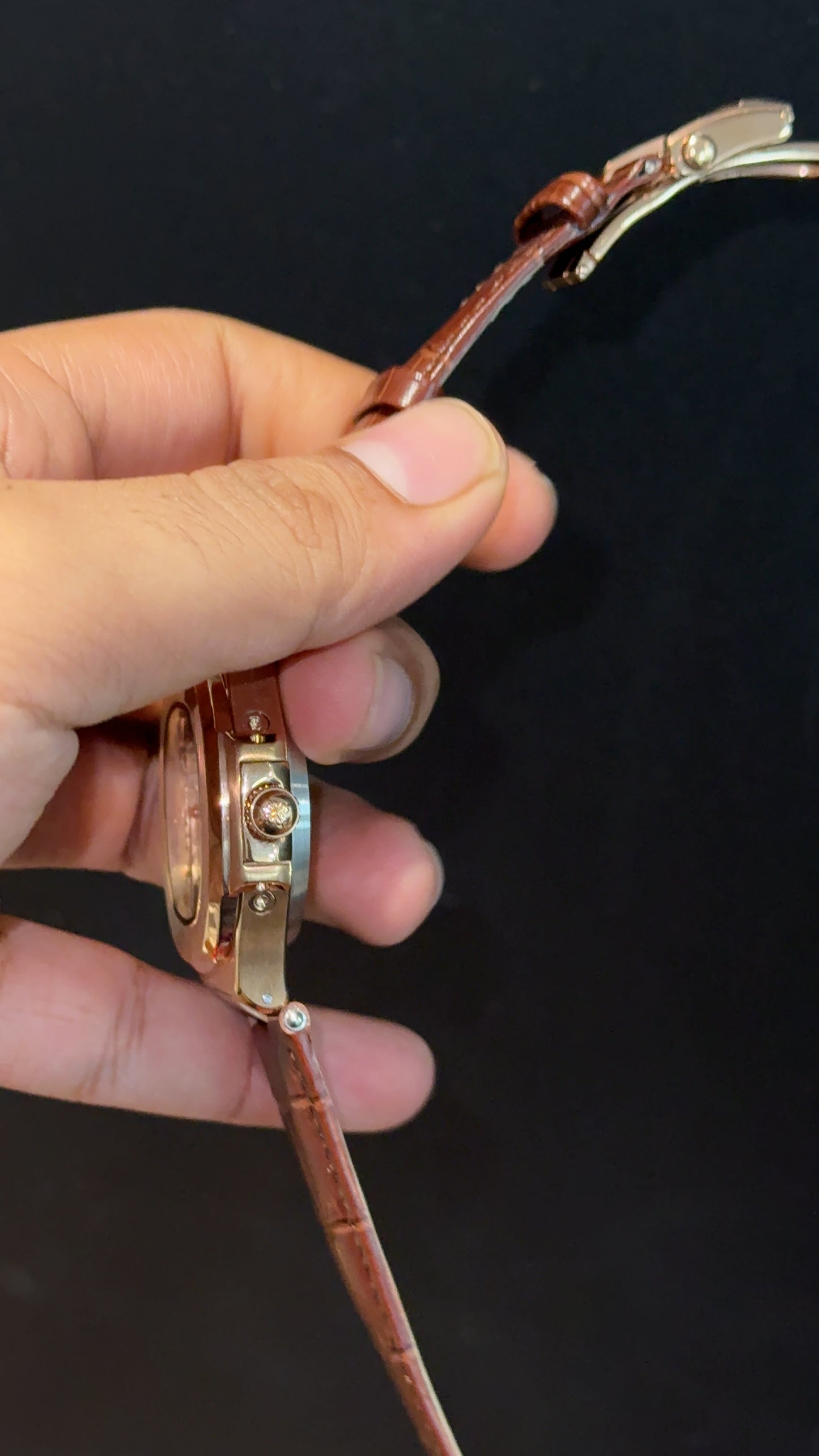 Pp Auto | Moonphase | Chrono | Rose Case | Brown Leather Strap | White Dial