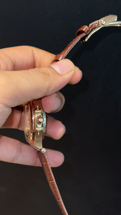 Pp Auto | Moonphase | Chrono | Rose Case | Brown Leather Strap | White Dial