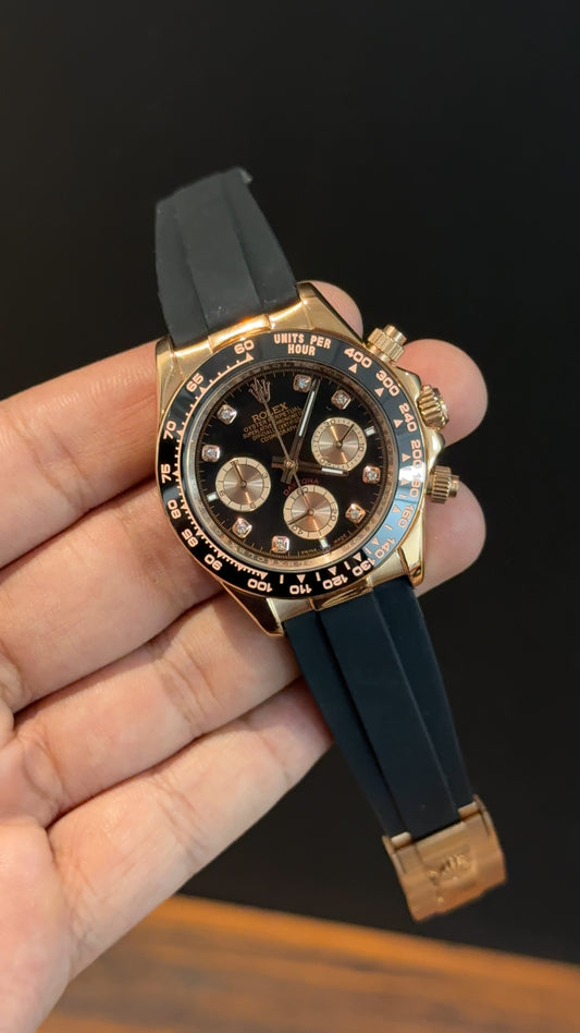 Daytona | Rose | Pvc Strap | Rose Chrono | Rose Diamond Black Dial - twentyfour