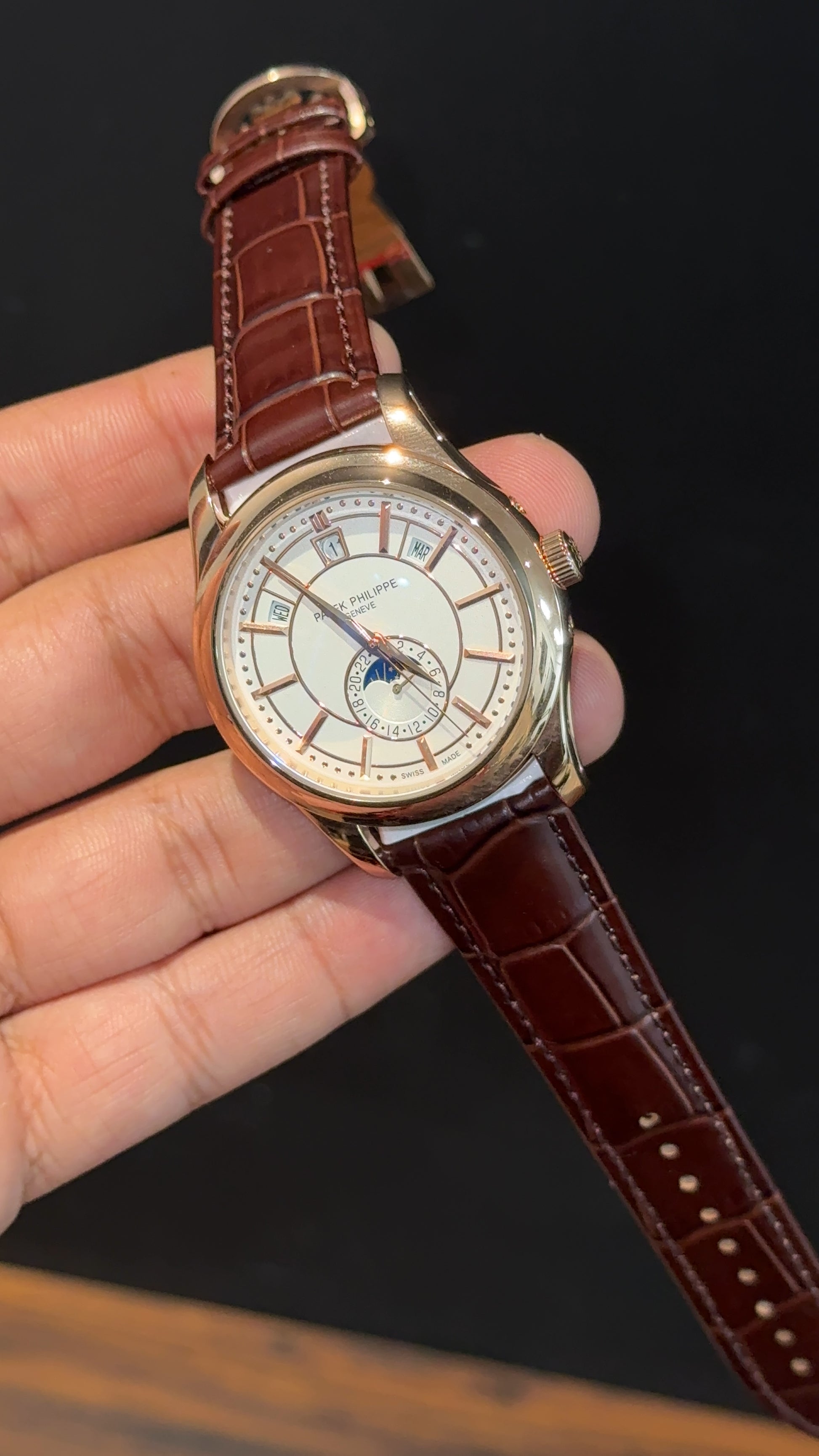 Pp Auto | Annual Calendar Edition | Rose | Brown Strap | White Dial - twentyfour