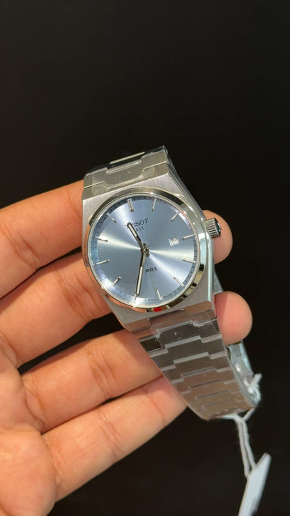 Tissot Prx | Quartz | Silver Chain | Sky Blue Plain Dial