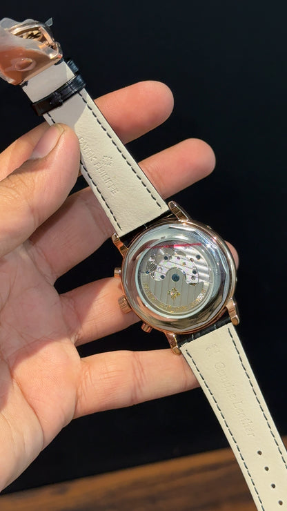 Patek Century | Auto | Rose Case | Blue Dial | Black Leather Strap