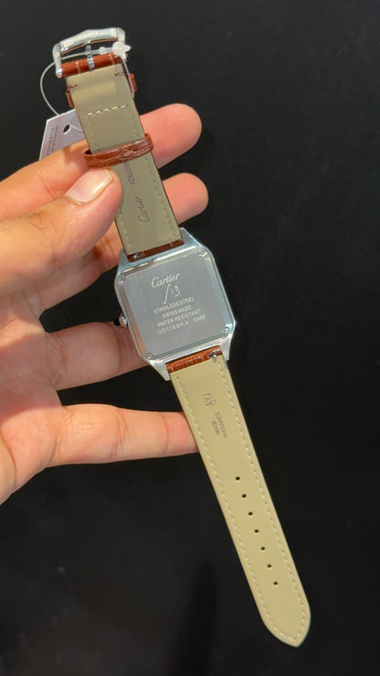 Cartier Santos | Gold Two Tone Case | Brown Dumont Strap | White Dial