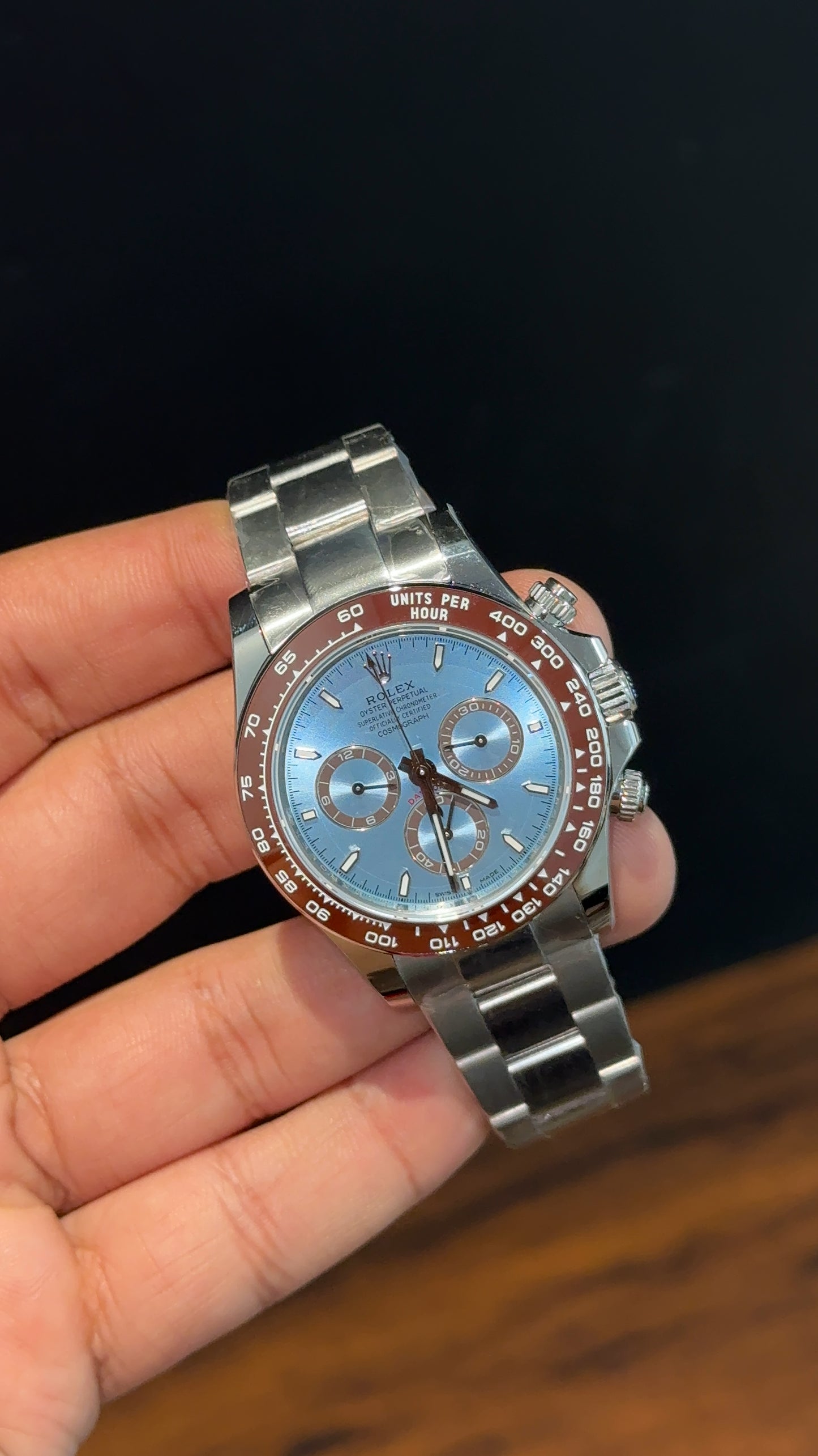 Premium Daytona | Platona | Silver Chain | Sky Blue Dial