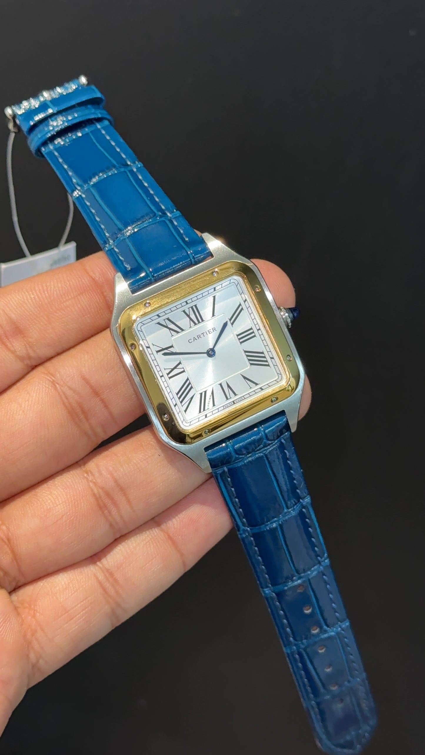 Cartier Santos | Gold Two Tone Case | Blue Dumont Strap | White Dial