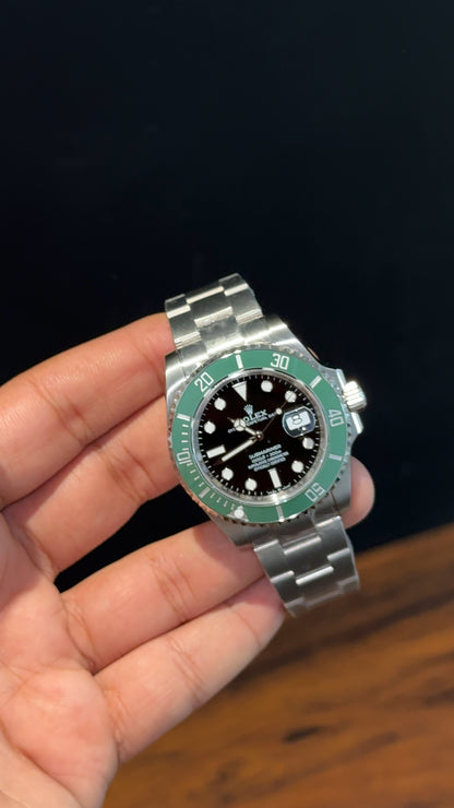 Premium Submariner | Silver Chain | Green Bezel | Black Dial