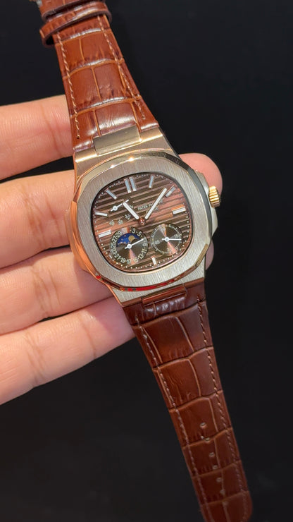 Pp Auto | Rose Case | Brown Strap | Moonphase | Sub Brown Dial