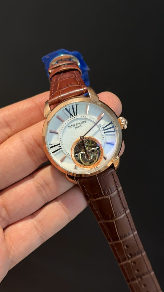 PP Auto | Rose | Pendulum | Brown Leather Strap | White Dial