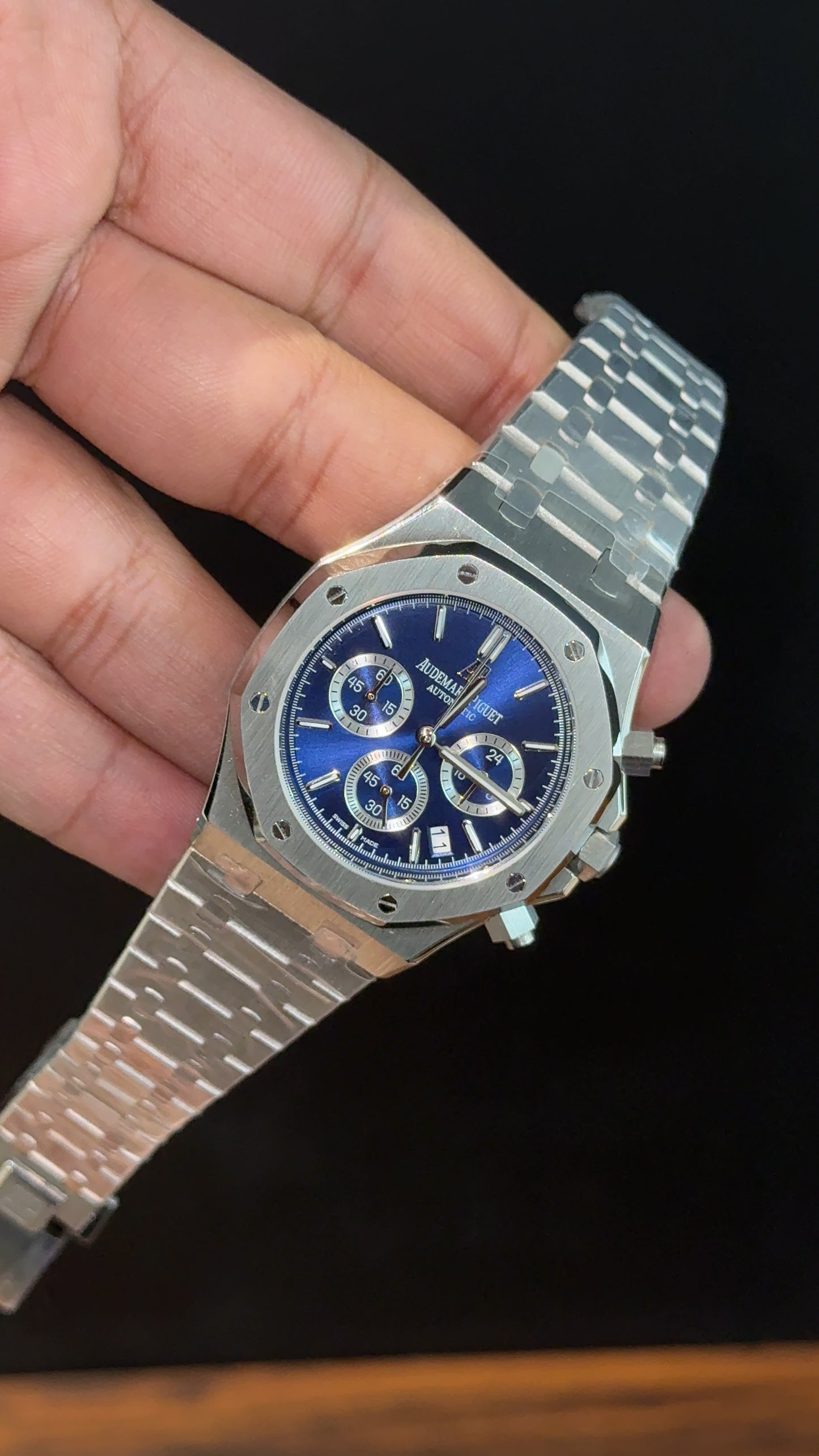 AP | Chrono | Silver Chain | Blue Plain Dial - twentyfour