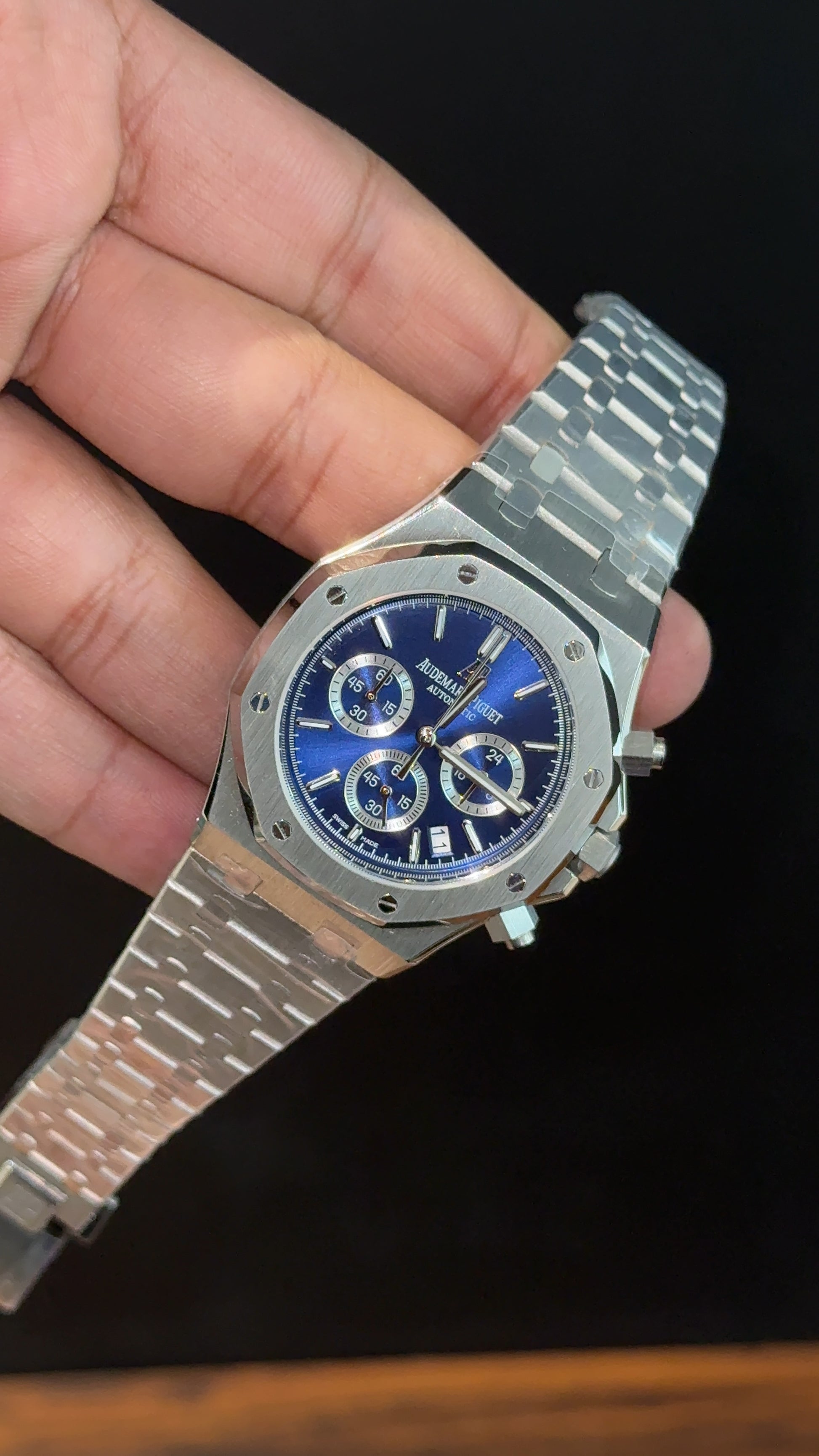 AP | Chrono | Silver Chain | Blue Plain Dial - twentyfour