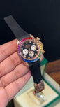 Daytona Rose | Rainbow Diamond Case | Black Pvc Strap | Diamond Digit | Chrono | Black Dial
