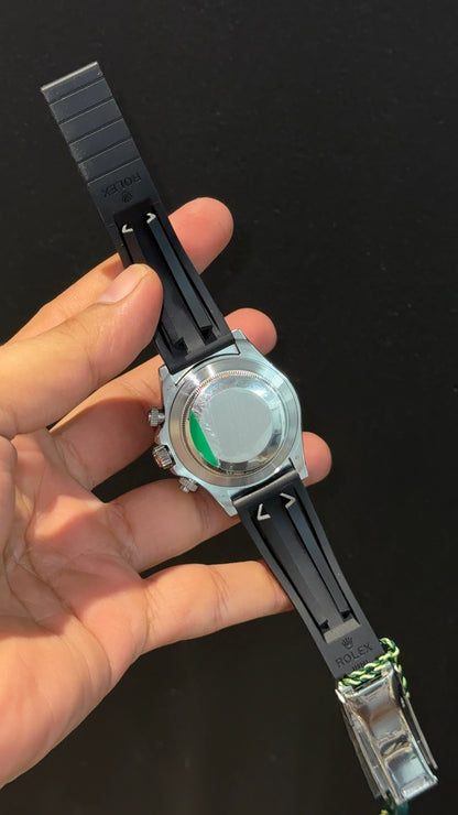 Daytona | Silver | Black Pvc Strap | Black Bezel | Grey Plain Dial