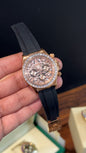 Daytona Rose | Diamond Case | Black Pvc Strap | Diamond Digit | Chrono | Rose Pearl Dial