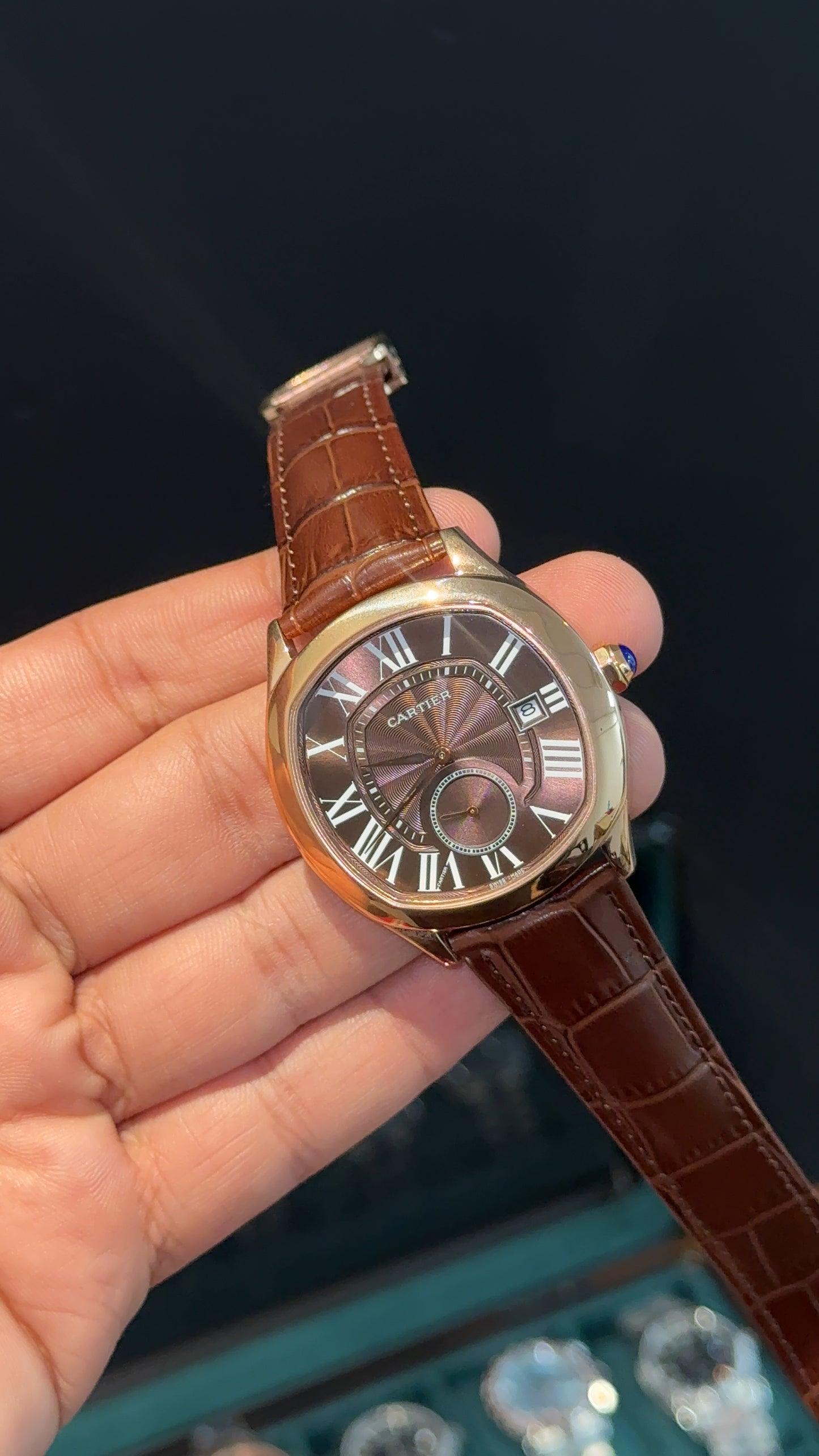 Cartier Rose | Brown Leather Strap | FlyBack Second | Choco Brown Roman Dial