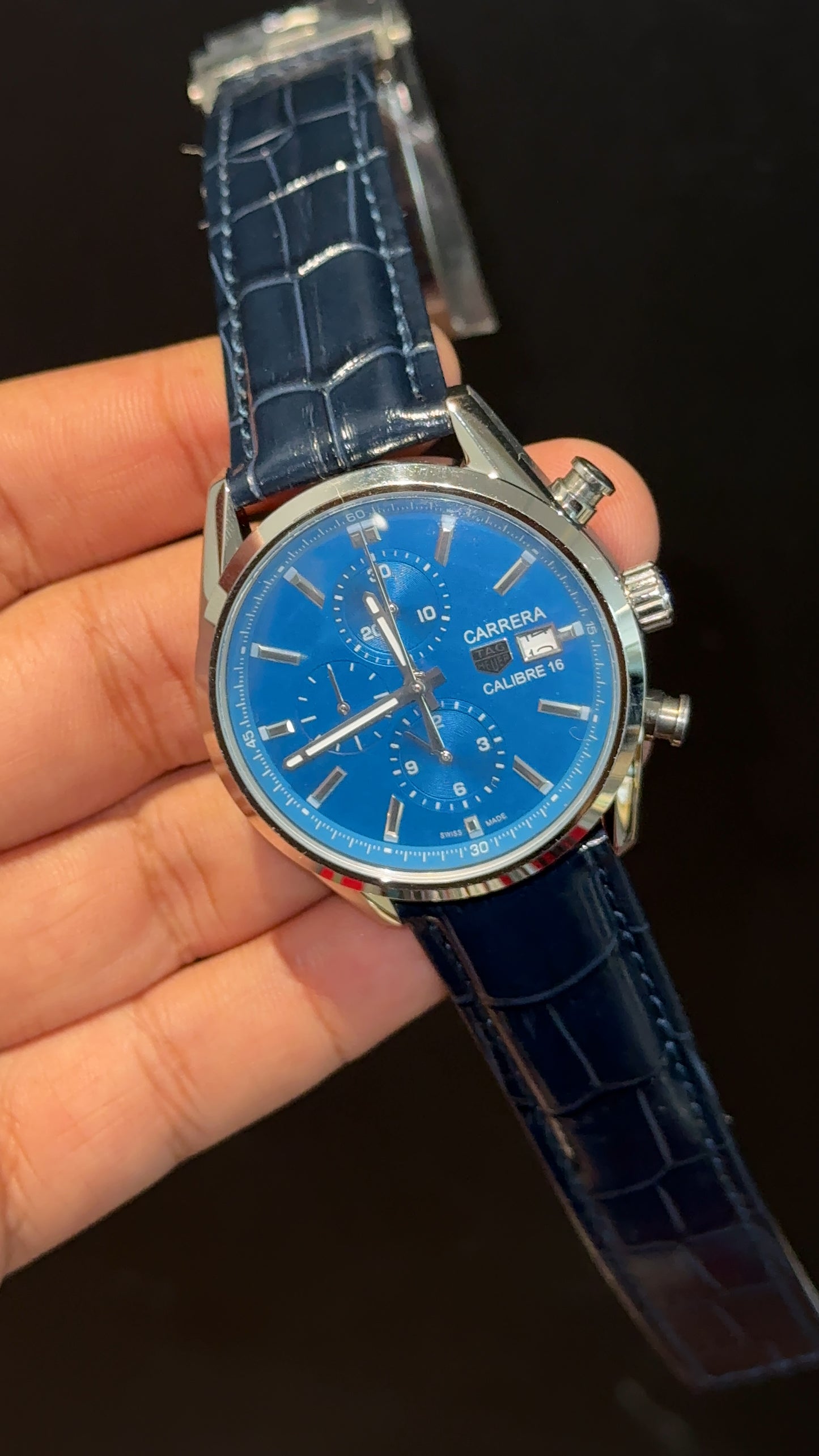 Tag Calibre 16 | Blue Strap | Chrono | Blue Plain Dial