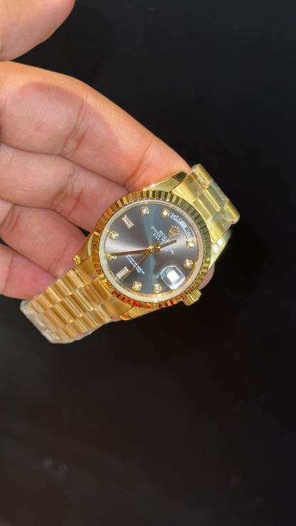 Daydate | 36mm | Gold Chain | Diamond Case | Diamond Digit | Light Grey Dial - twentyfour