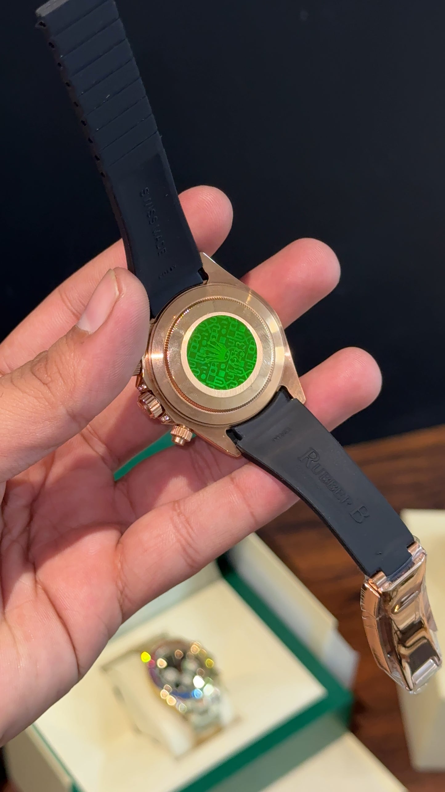 Daytona Rose | Rainbow Diamond Case | Black Pvc Strap | Rainbow Digits | Chrono | Black Dial